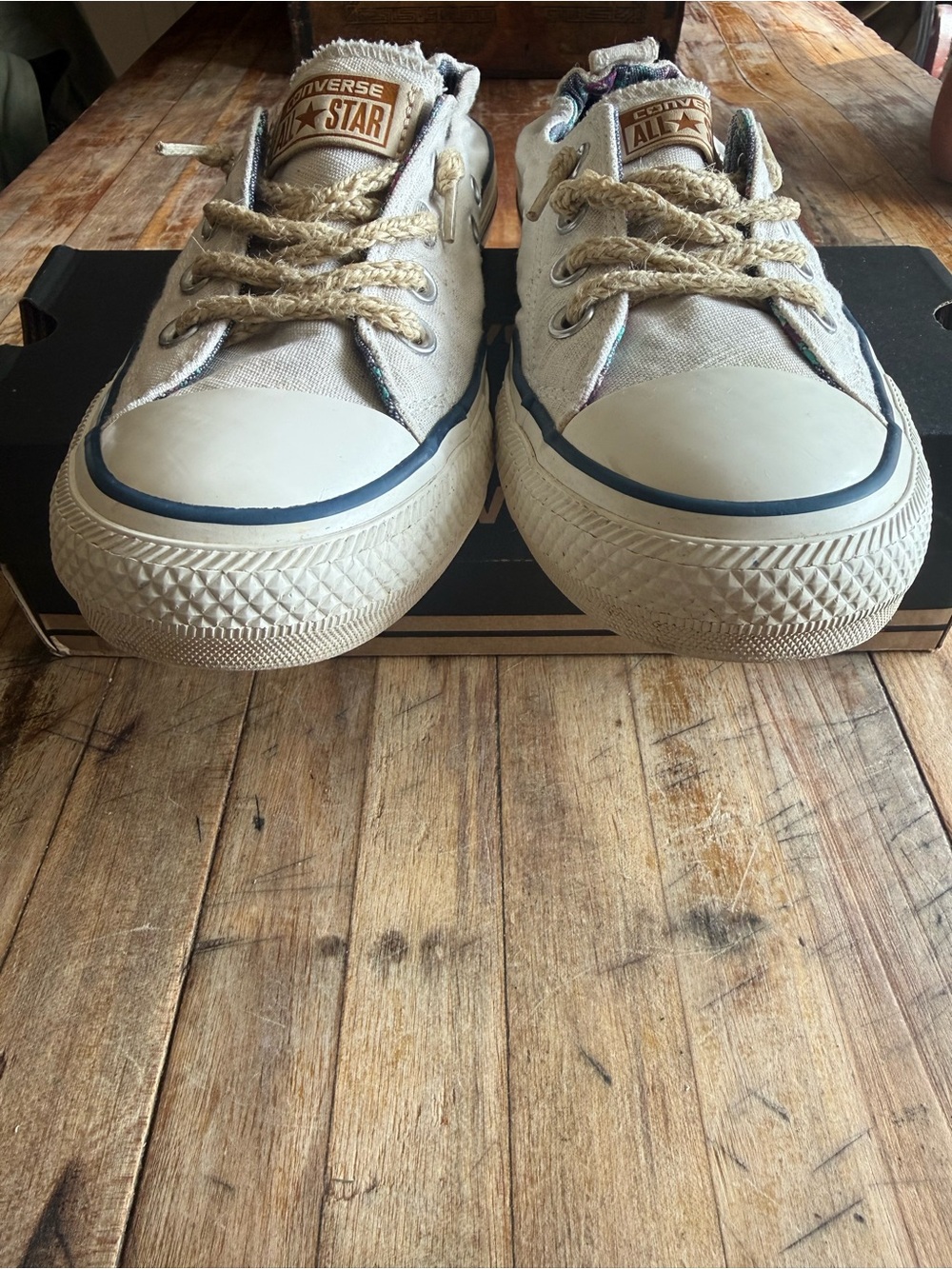 Converse Low Top Ladies Sneakers in Cream with Navy Trim size 8 - Picture 4 of 9